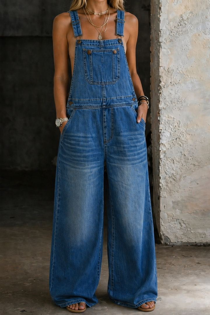 Ana - Stretchy Denim Jumpsuit with Elastic Waistband