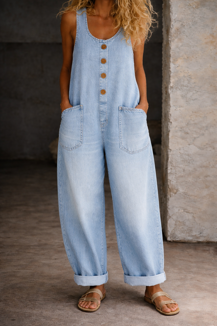 Sónia - Retro Distressed Cotton Jumpsuit