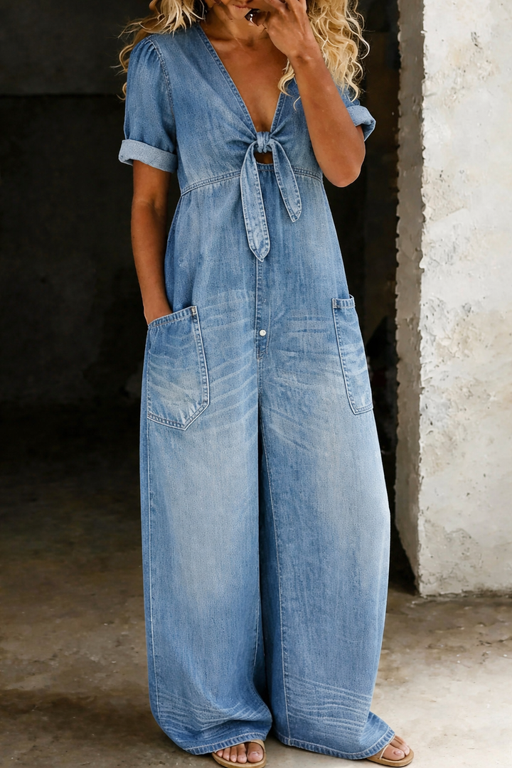 Olga - V-Neck Short Sleeve Jumpsuit
