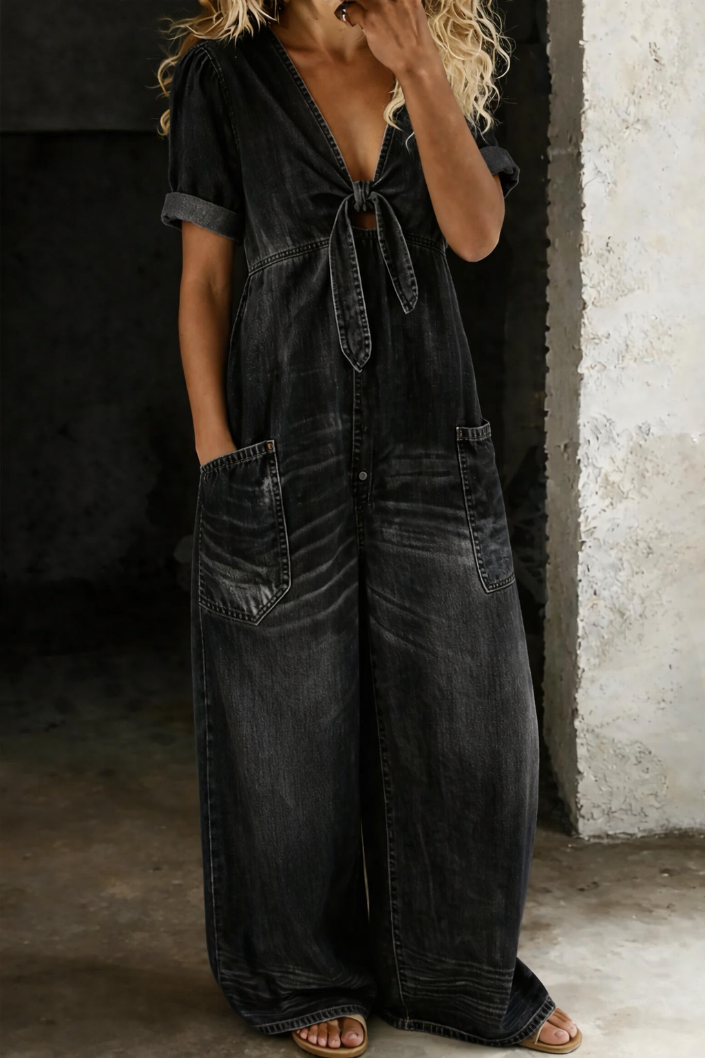 Olga - V-Neck Short Sleeve Jumpsuit