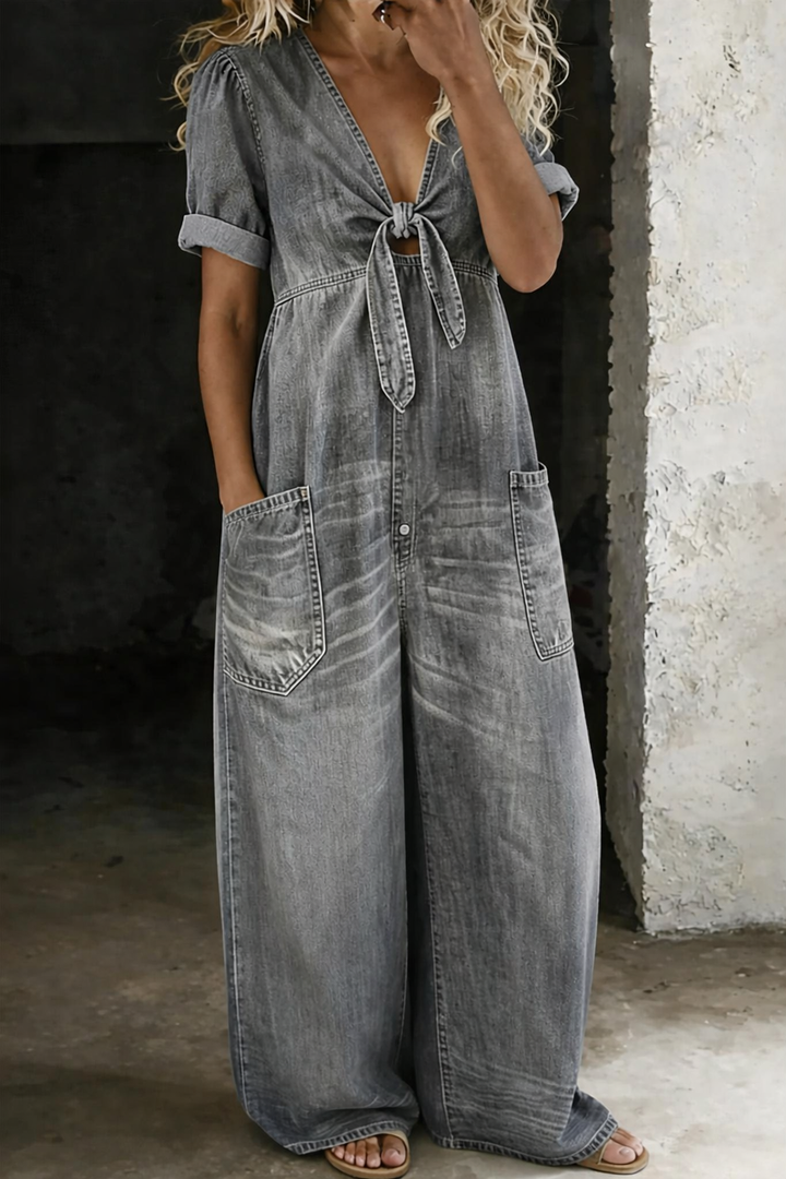 Olga - V-Neck Short Sleeve Jumpsuit