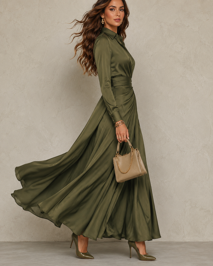 Flor | Elegant Long Green Satin Gown