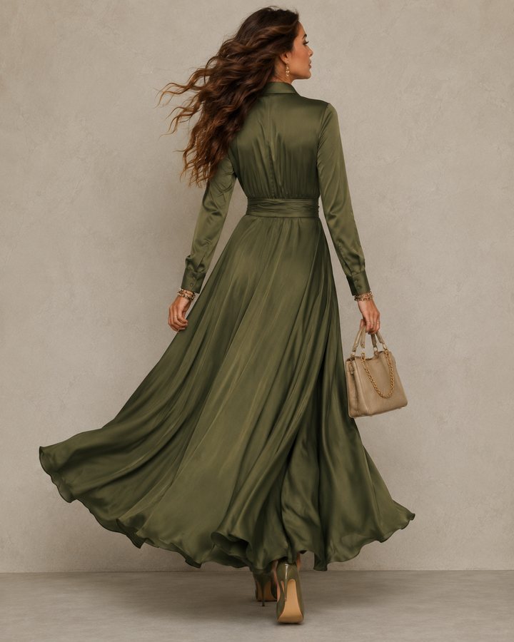 Flor | Elegant Long Green Satin Gown