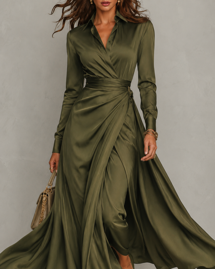Flor | Elegant Long Green Satin Gown
