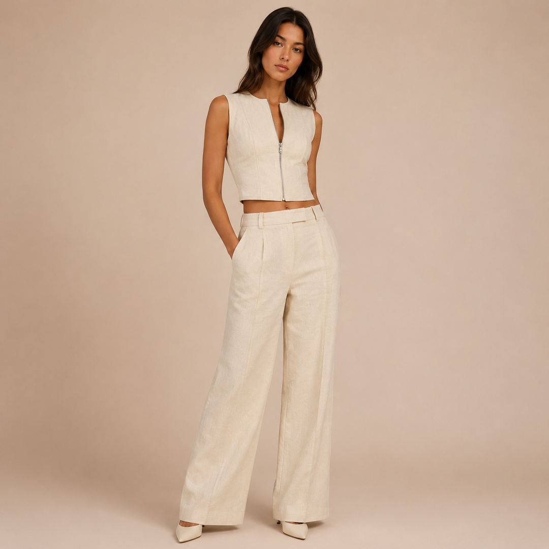 Valentina - Linen Set with Top and Palazzo Trousers