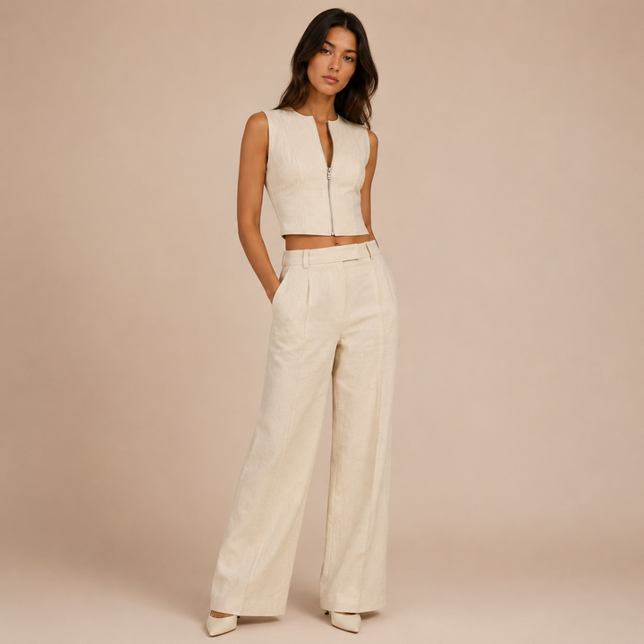 Valentina - Linen Set with Top and Palazzo Trousers