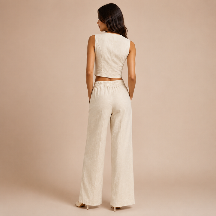 Valentina - Linen Set with Top and Palazzo Trousers