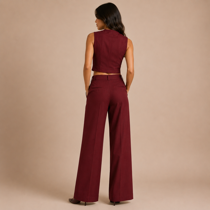 Valentina - Linen Set in Natural Shade, Top and Palazzo Trousers