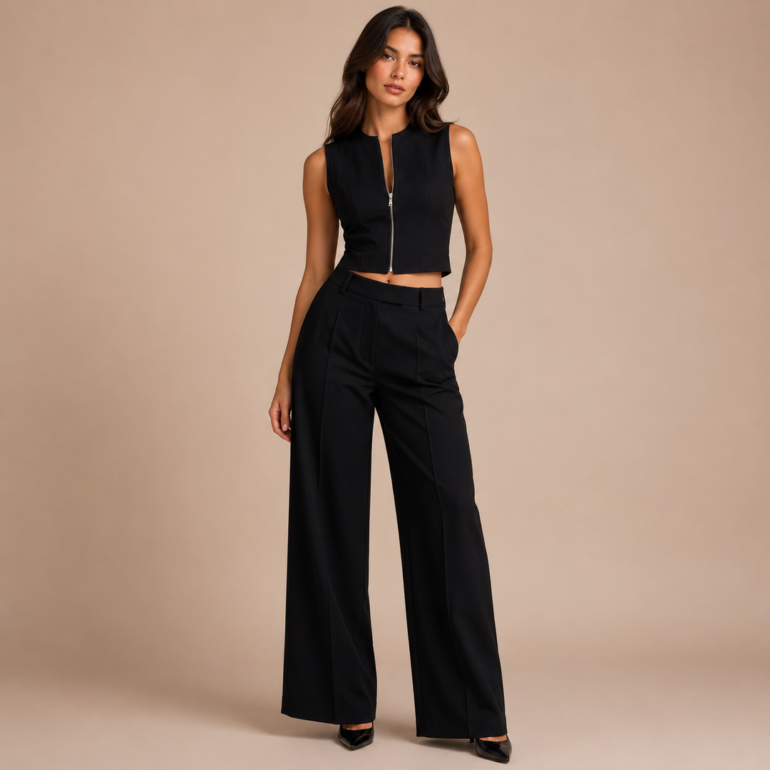 Valentina - Linen Outfit Set: Top and Palazzo Trousers
