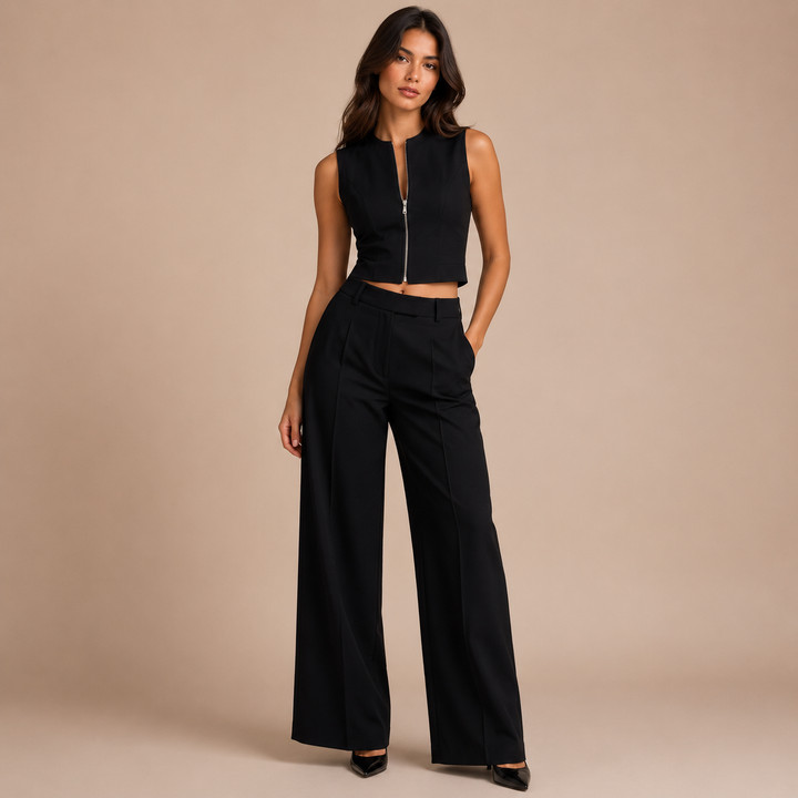 Valentina - Linen Outfit Set: Top and Palazzo Trousers