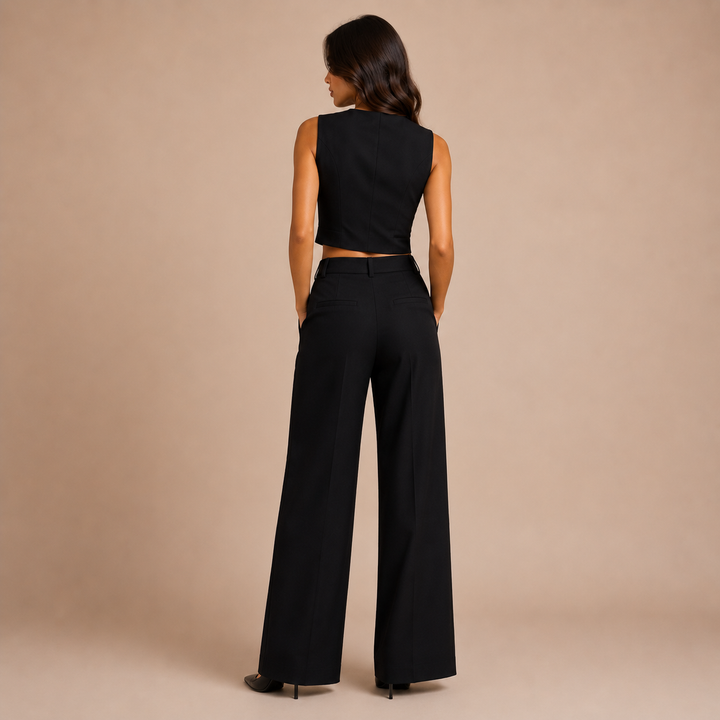 Valentina - Linen Outfit Set: Top and Palazzo Trousers