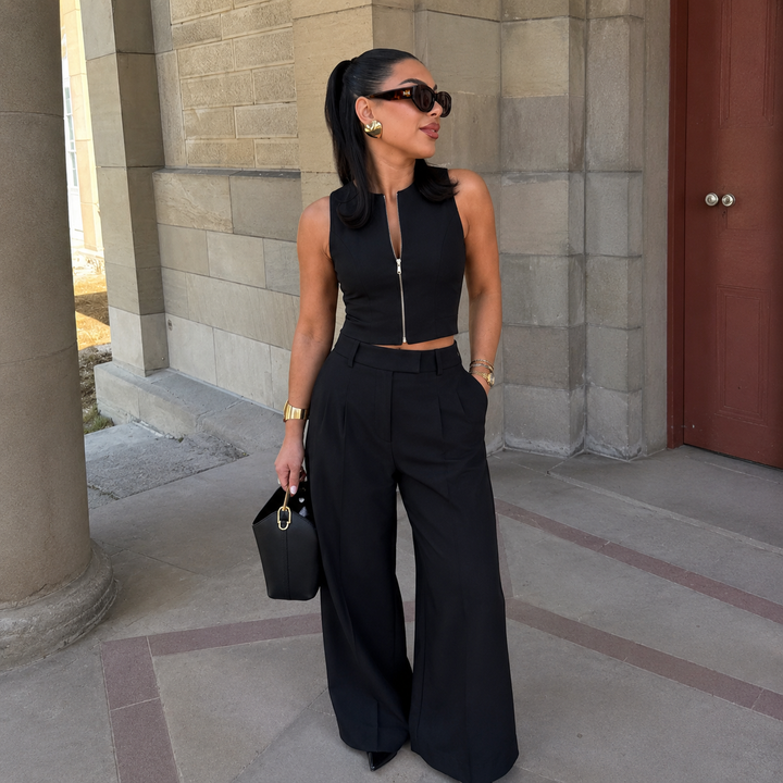 Valentina - Linen Outfit Set: Top and Palazzo Trousers