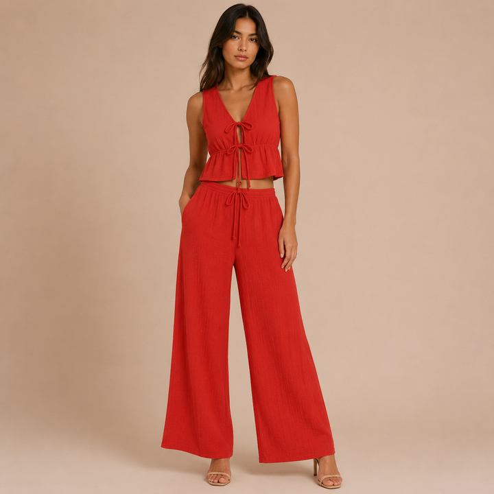 Carmela - Set with top featuring bows and palazzo trousers