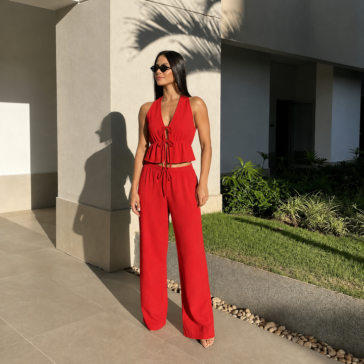 Carmela - Set with top featuring bows and palazzo trousers