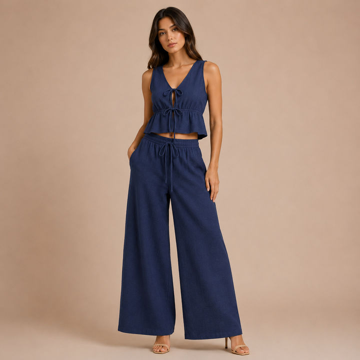 Carmela - Top with Bows and Palazzo Trousers Set