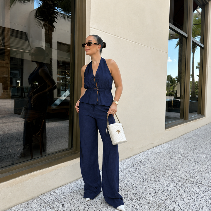 Carmela - Top with Bows and Palazzo Trousers Set