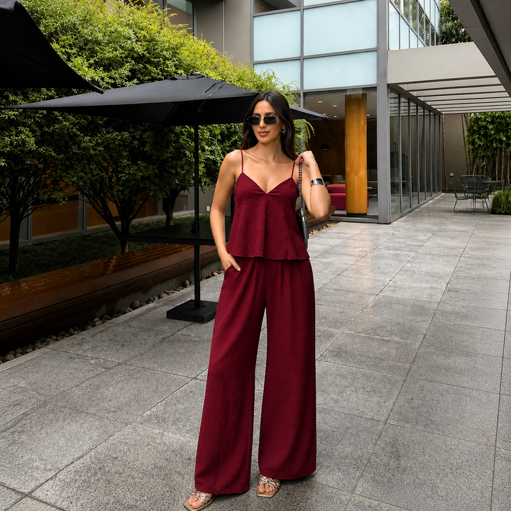 Elena - Top with Straps and Palazzo Trousers Set