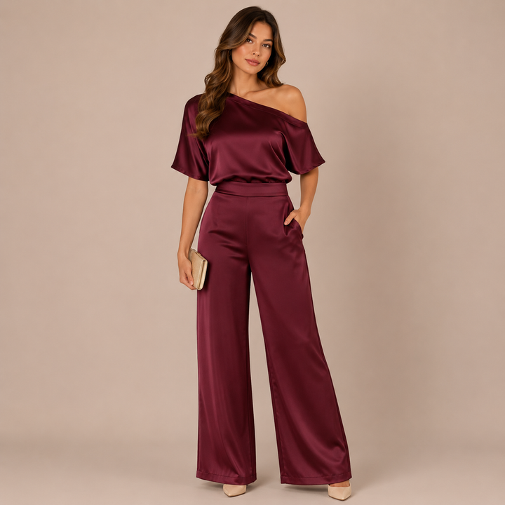 Marianna - Asymmetrical Jumpsuit with Short Sleeves and Wide Trousers