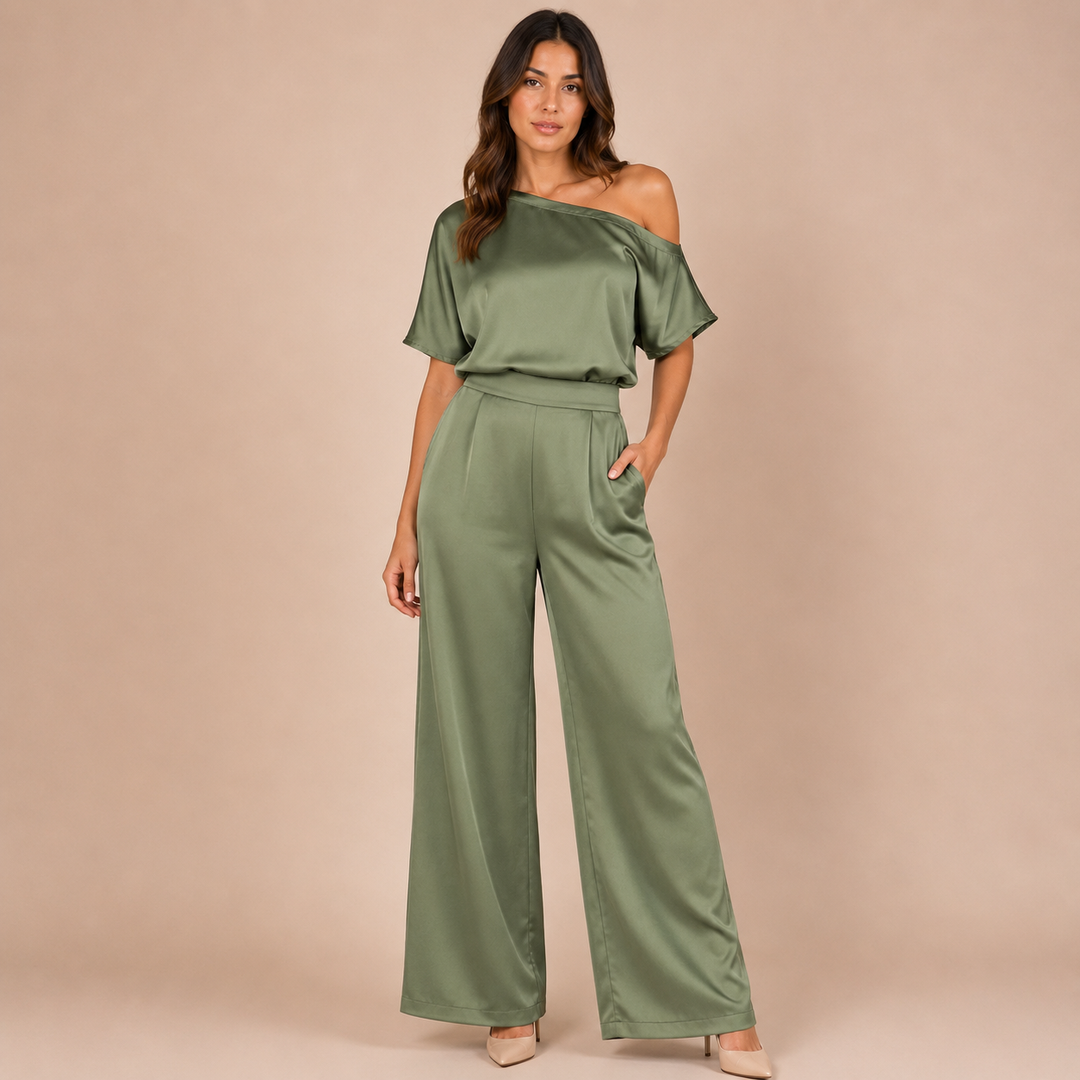 Marianna - Asymmetrical One-Piece with Short Sleeves and Wide Trousers
