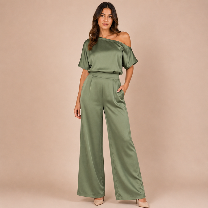 Marianna - Asymmetrical One-Piece with Short Sleeves and Wide Trousers