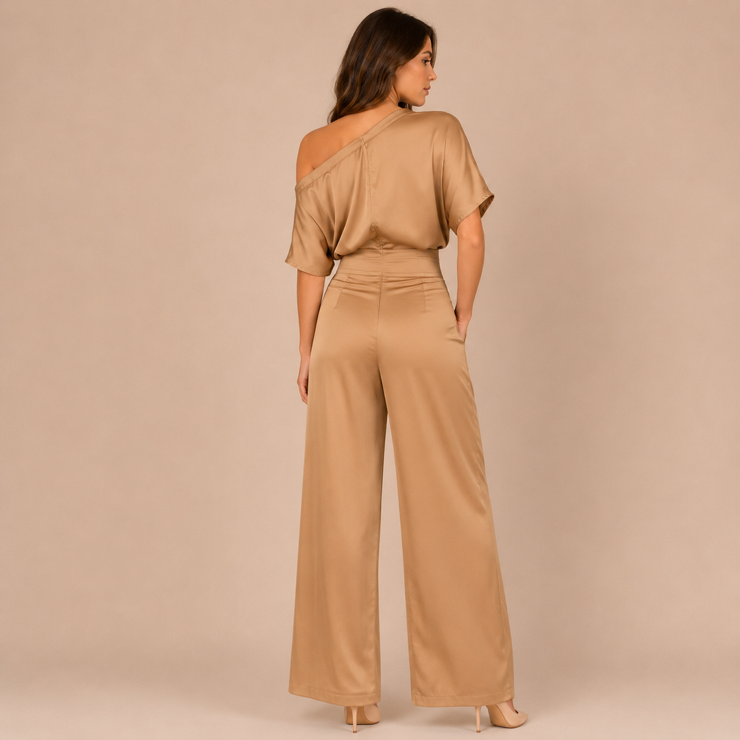 Marianna - Asymmetric One-Piece Dress with Short Sleeves and Wide Legs