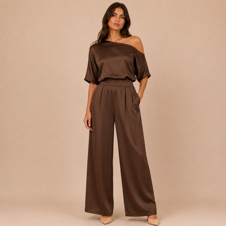 Mariana - Asymmetrical Jumpsuit with Short Sleeves and Wide Trousers