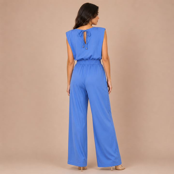 Beatrice - One-piece with sleeves and draped neckline, adorned with a gold belt