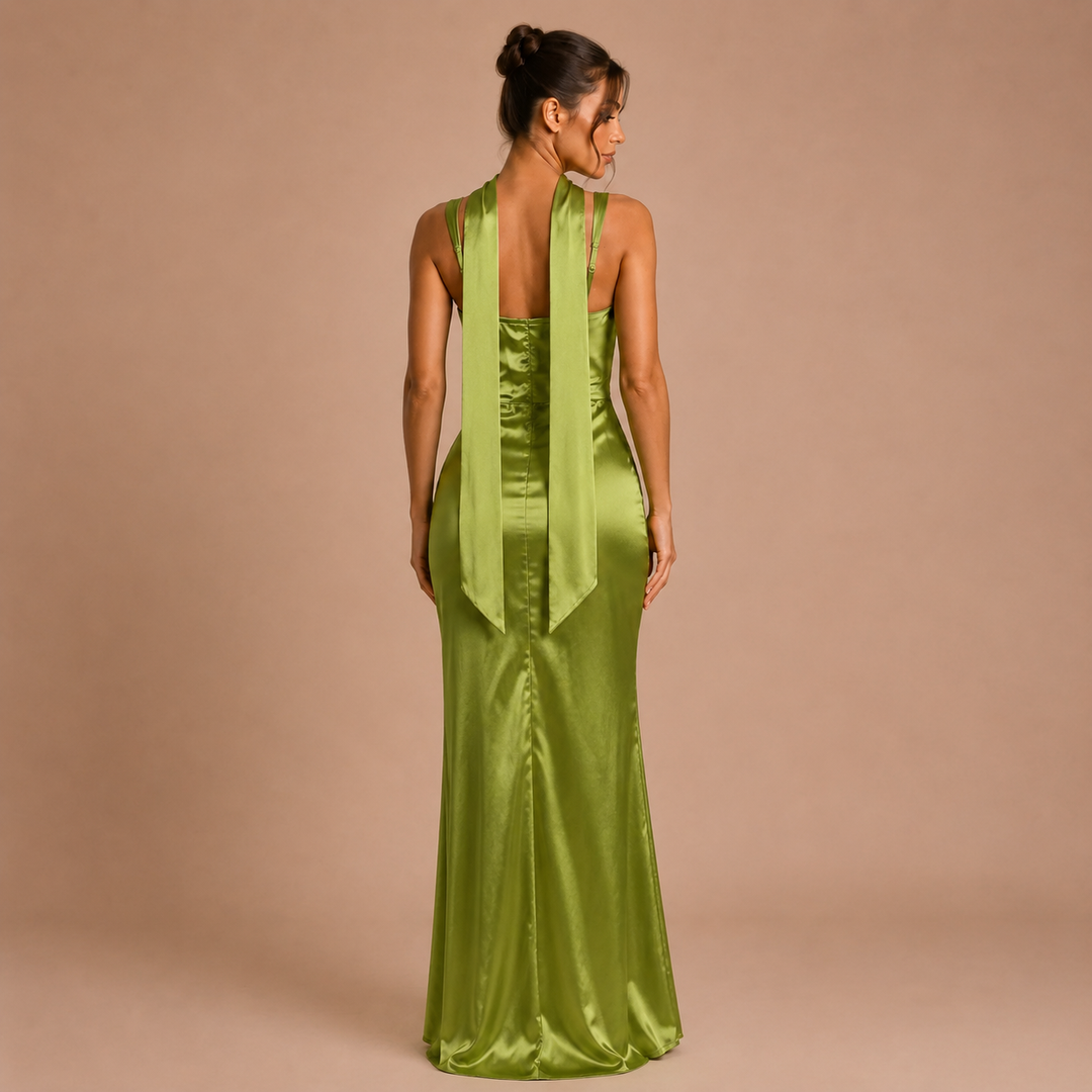 Elena - Long Satin Dress with Wide Straps and Mermaid Silhouette