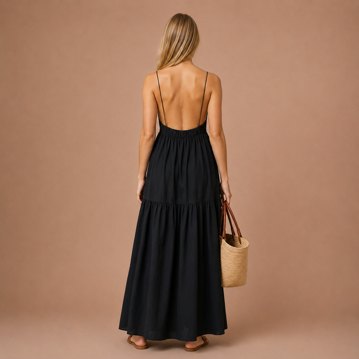 Maxi Backless Dress with Stunning Deep Décolletage