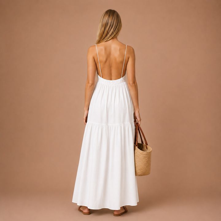 Maxi Backless Dress with Stunning Deep Décolletage