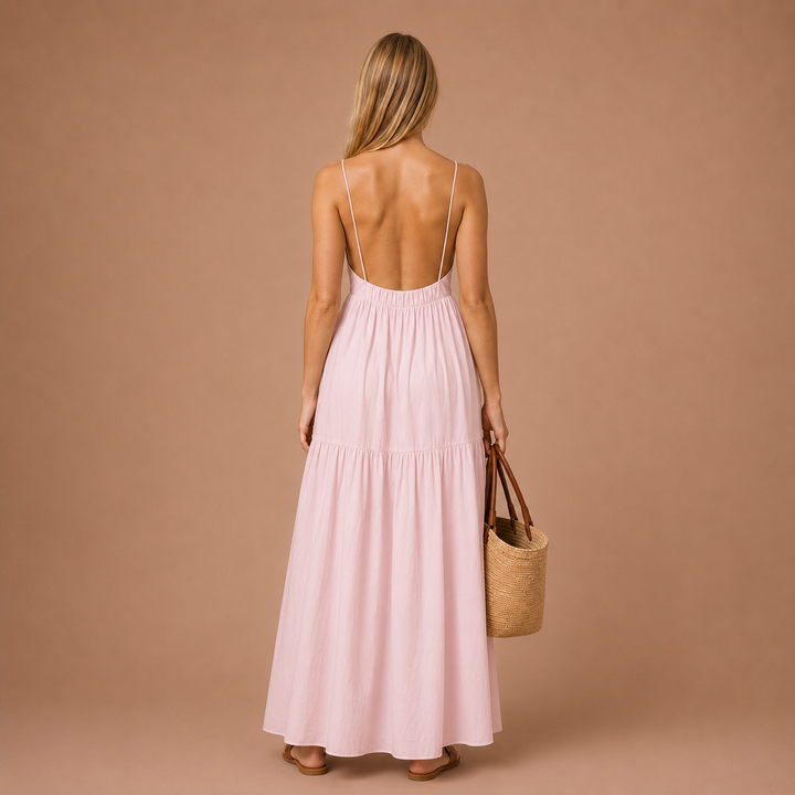 Maxi Backless Dress with Stunning Deep Décolletage