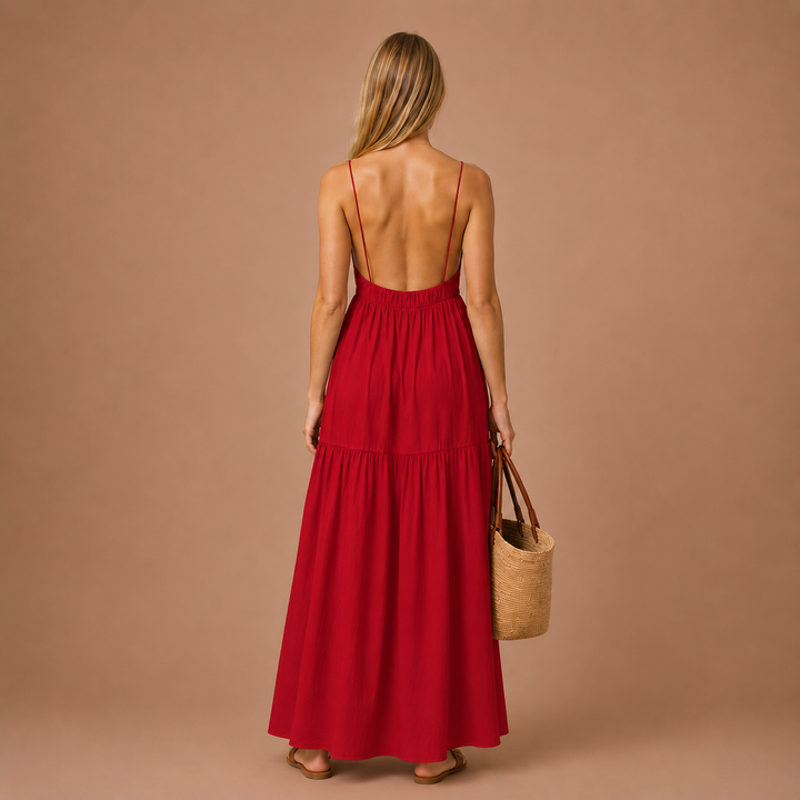 Maxi Backless Dress with Stunning Deep Décolletage