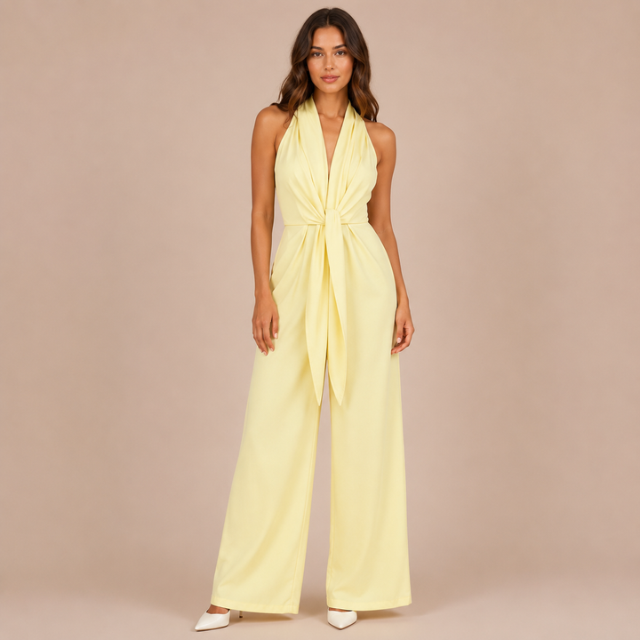 Alba - Jumpsuit with V Neckline and Bow at the Waist