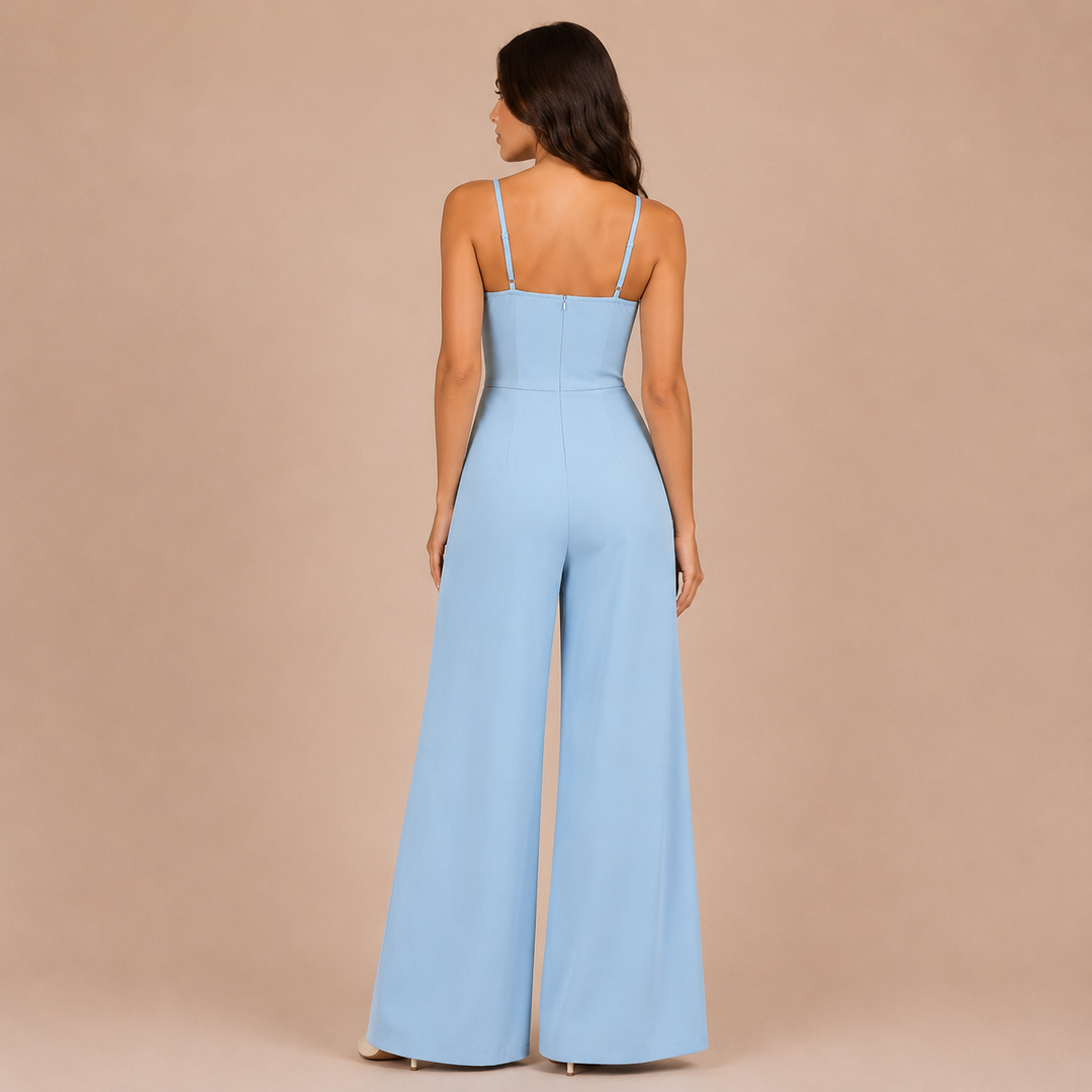 Sophia - Solid Colour Dress with Cross-Over Neckline and Comfortable Trousers