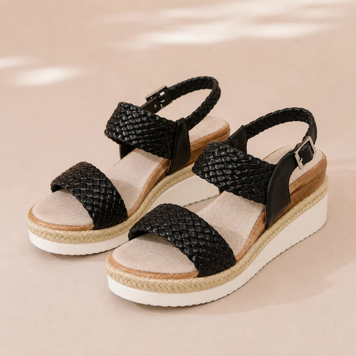 Elegant platform sandals with woven detail and espadrille sole