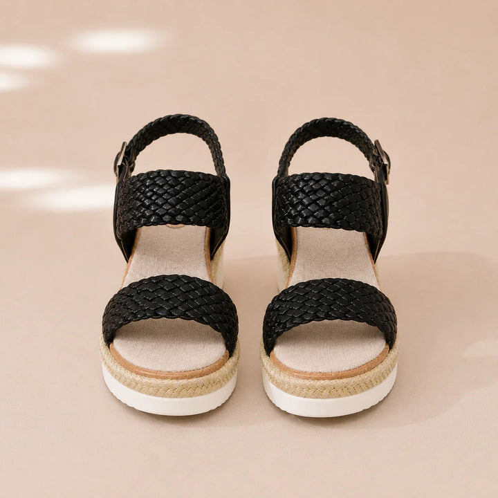 Elegant platform sandals with woven detail and espadrille sole
