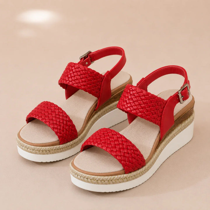 Elegant platform sandals with woven detail and espadrille sole
