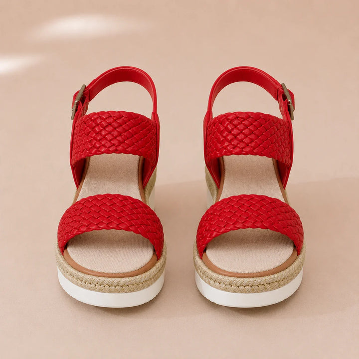 Elegant platform sandals with woven detail and espadrille sole
