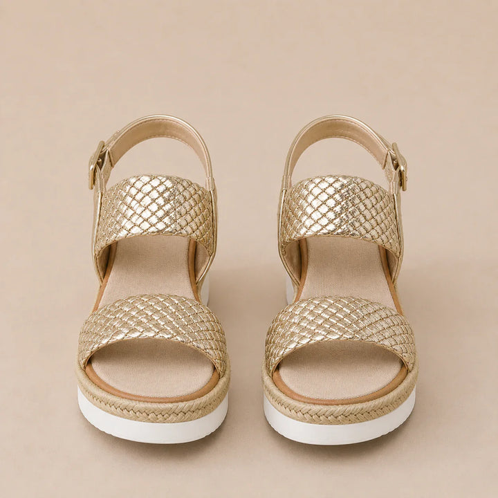 Elegant platform sandals with woven detail and espadrille sole