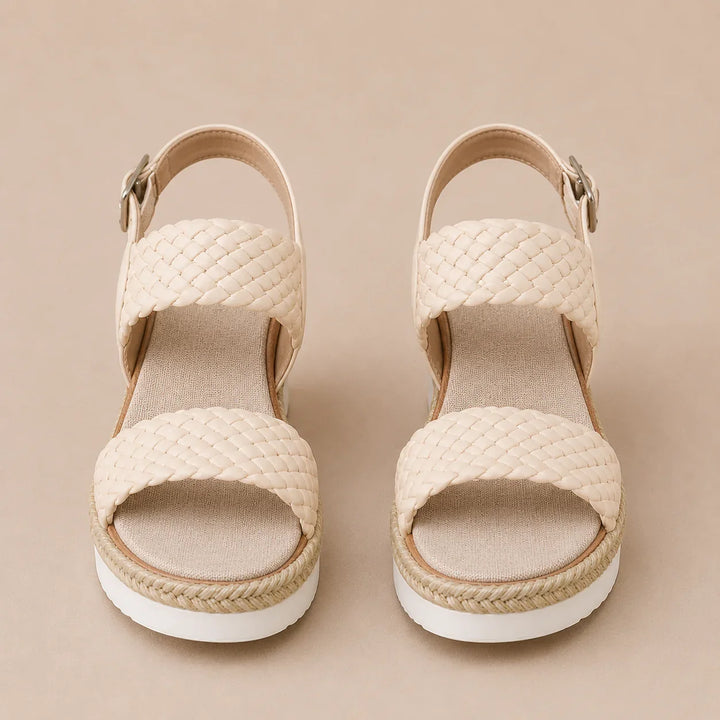 Elegant platform sandals with woven detail and espadrille sole