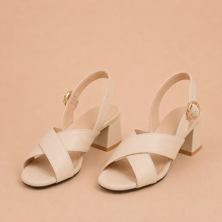 Marta - Heeled Sandals with Chunky Heels and Cross Straps