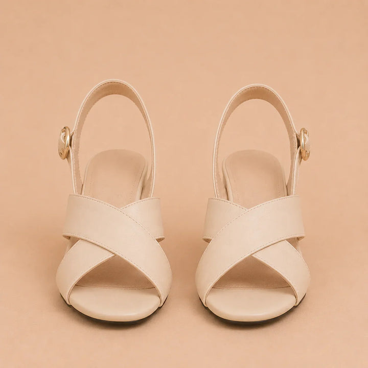 Marta - Heeled Sandals with Chunky Heels and Cross Straps