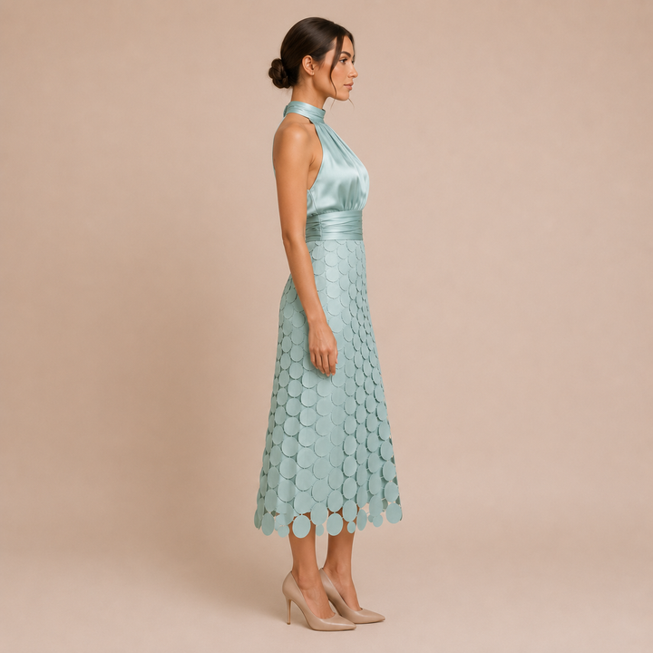 Celia - Midi dress with halter neckline and satin top