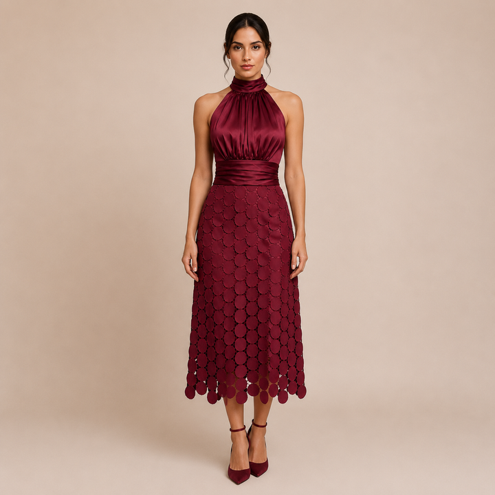 Celia - Midi dress with halter neckline and satin upper