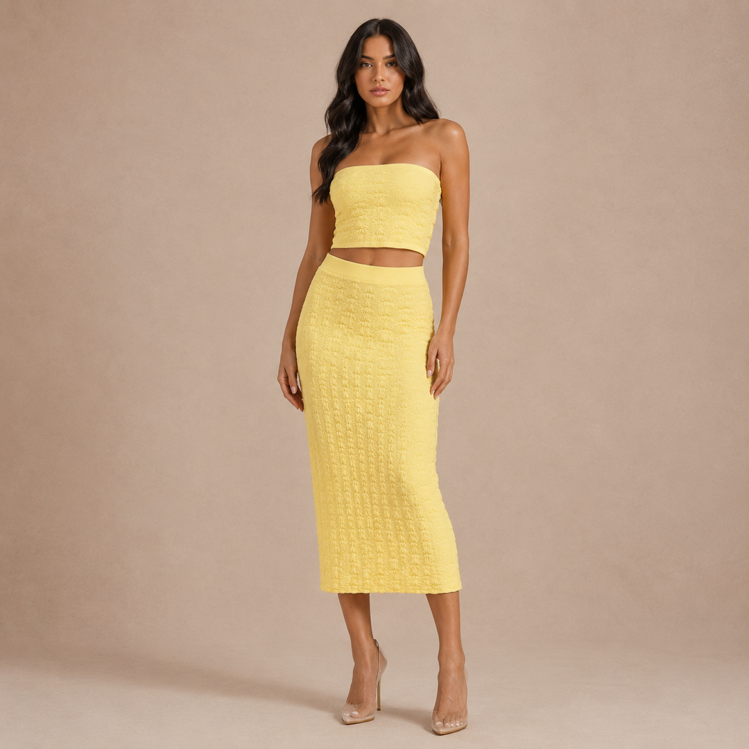 Natalia - Midi Skirt with Texture and Wide Belt