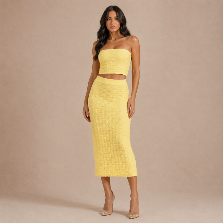 Natalia - Midi Skirt with Texture and Wide Belt