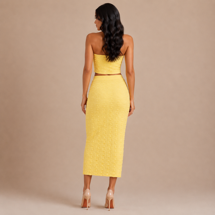 Natalia - Midi Skirt with Texture and Wide Belt
