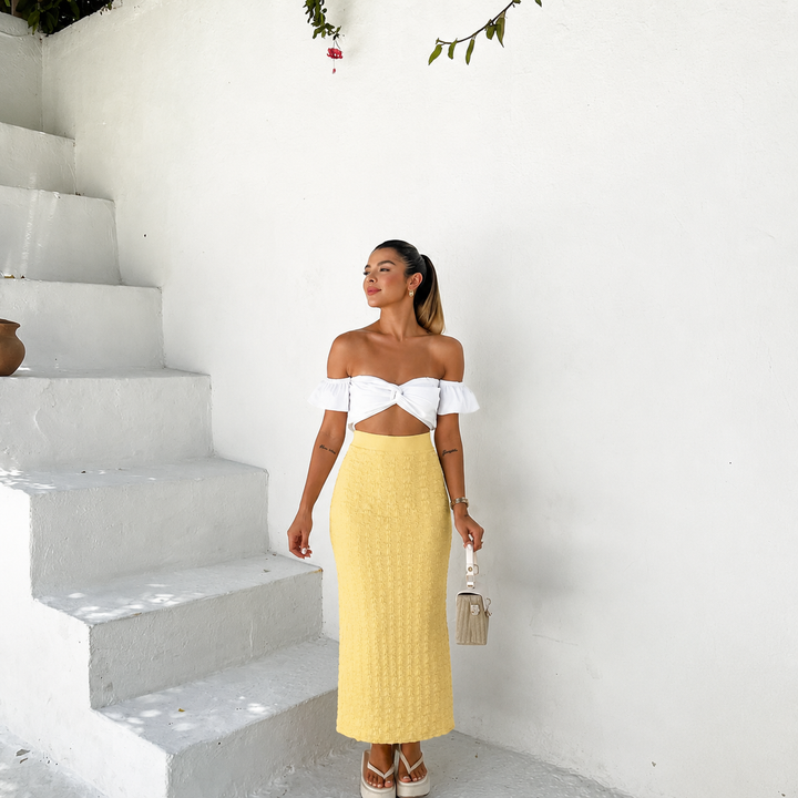 Natalia - Midi Skirt with Texture and Wide Belt