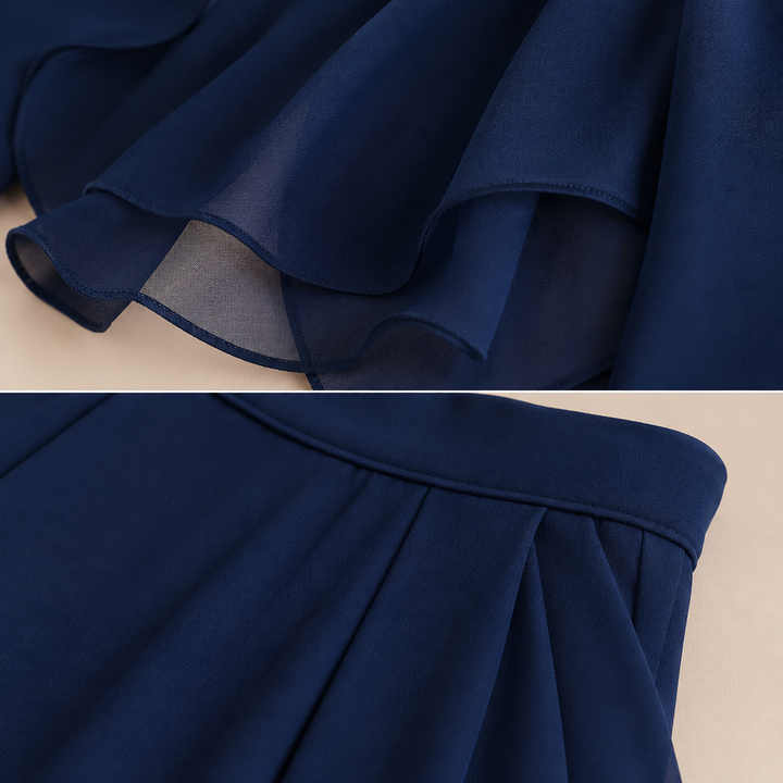 Lourdes – 2-Piece Set in Satin Navy Blue with Romantic Sleeves
