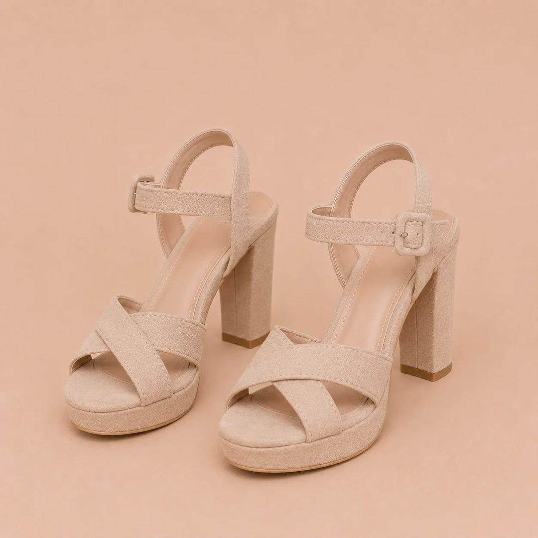Silvia - Heeled Sandals with Wide Heel, Platform and Cross Strap